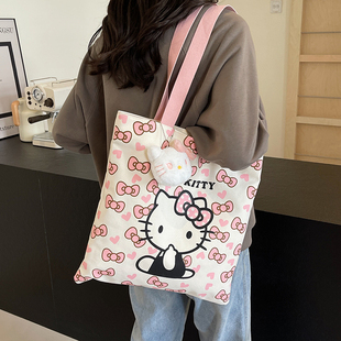 hellokitty猫大容量帆布包女2024新款时尚大学生kt猫手提袋托特包