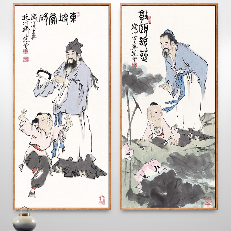 范曾字画古代圣贤人物画新中式装饰画走廊过道竖版挂画禅意壁画