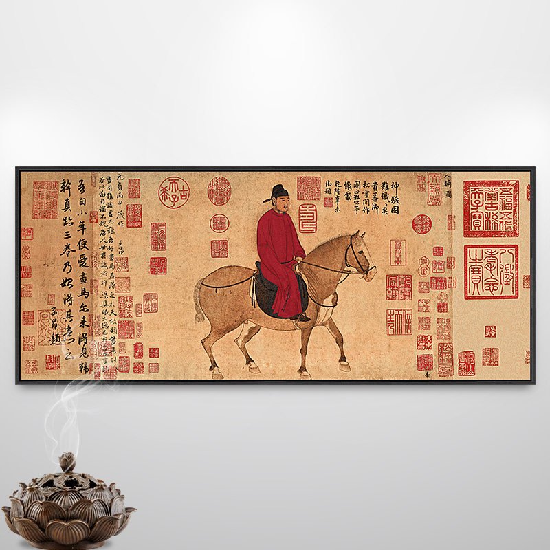 人骑图赵孟頫古代人物骑马画新中式客厅装饰画仿古挂画中国风壁画