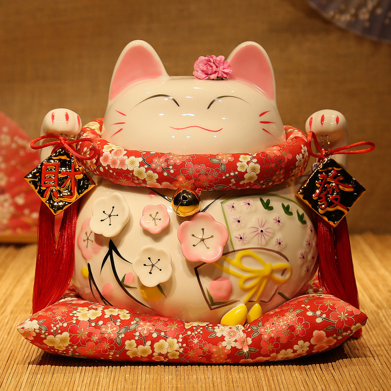 力卫招财猫摆件花季招财猫大号日本陶瓷储蓄罐存钱罐开业礼品