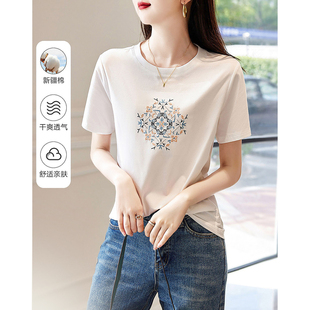 白色短袖t恤女2023夏季新款韩版休闲显瘦半袖体恤衫棉上衣