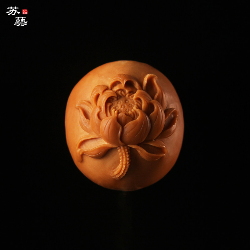 橄榄核雕莲花单籽苏工纯手工精致单子