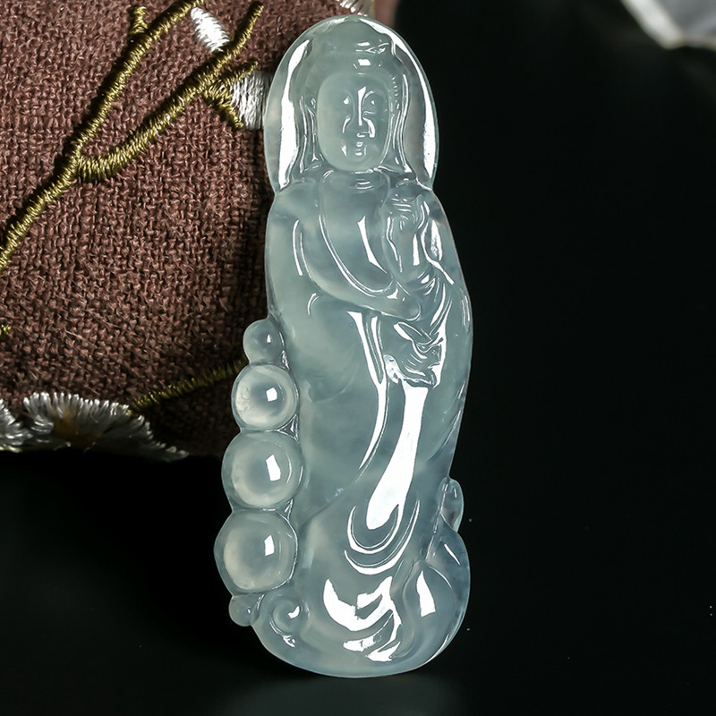 【实物已检】天然a货翡翠冰种站姿观音吊坠 12.18g