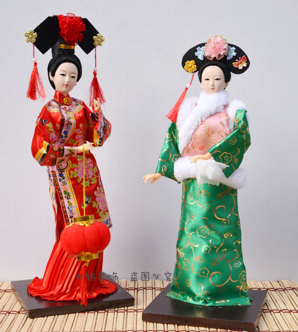 中国清朝仕女人物摆件人偶清宫格格娃娃12寸宫廷绢人礼品