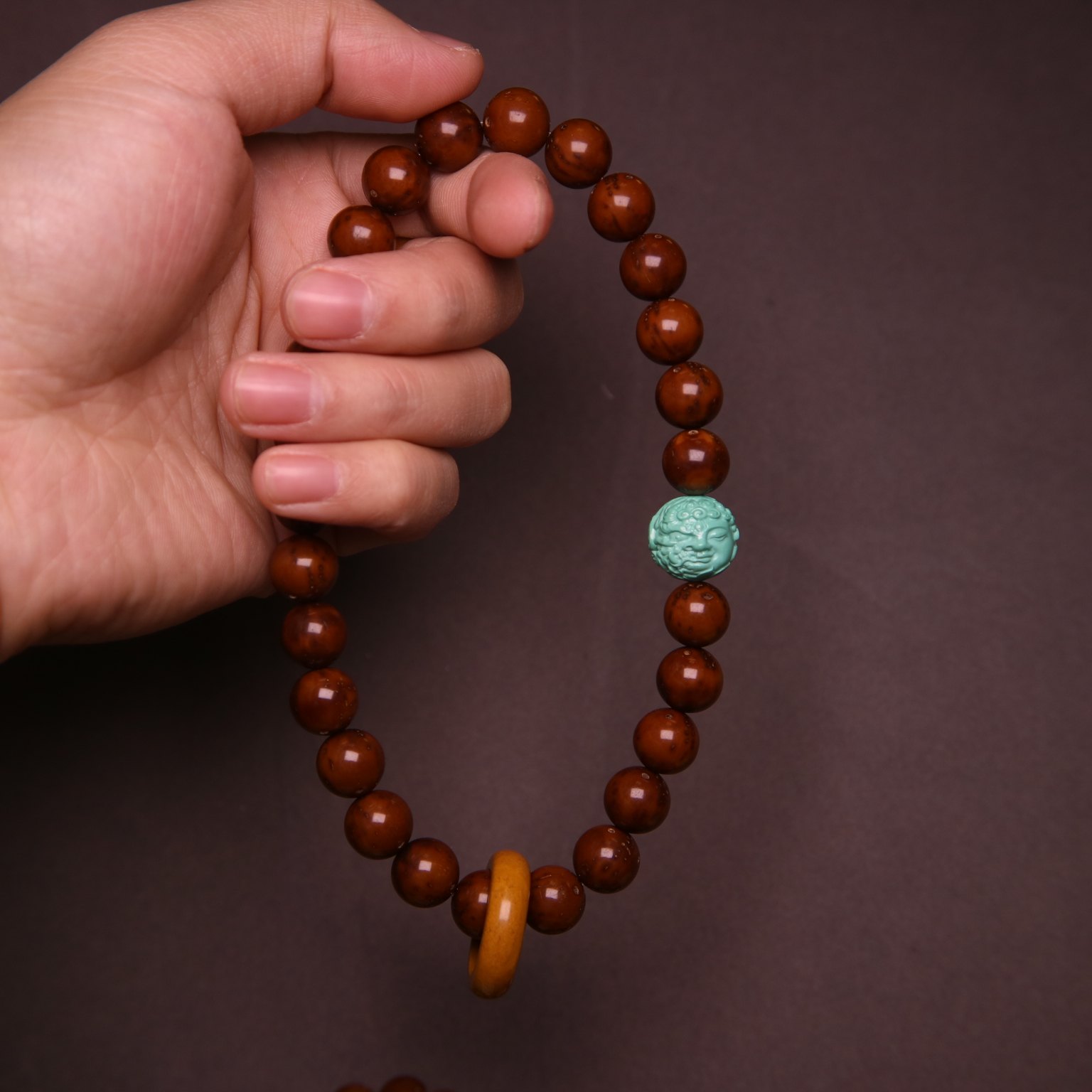 文玩紫金鼠手持手串佛珠念珠蒙绿松石宝宝佛一念之间紫金鼠跑环