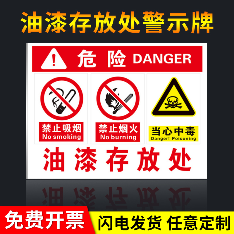 油漆存放处安全标识牌禁止烟火防火危害警示牌生产车间仓库房标示牌