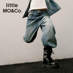 little moco童装春秋装男童裤子女童纯棉直筒牛仔裤长裤儿童大童