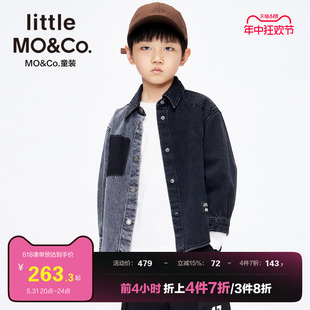 little moco童装春秋装儿童外套薄款男童女童纯棉拼色牛仔衬衫