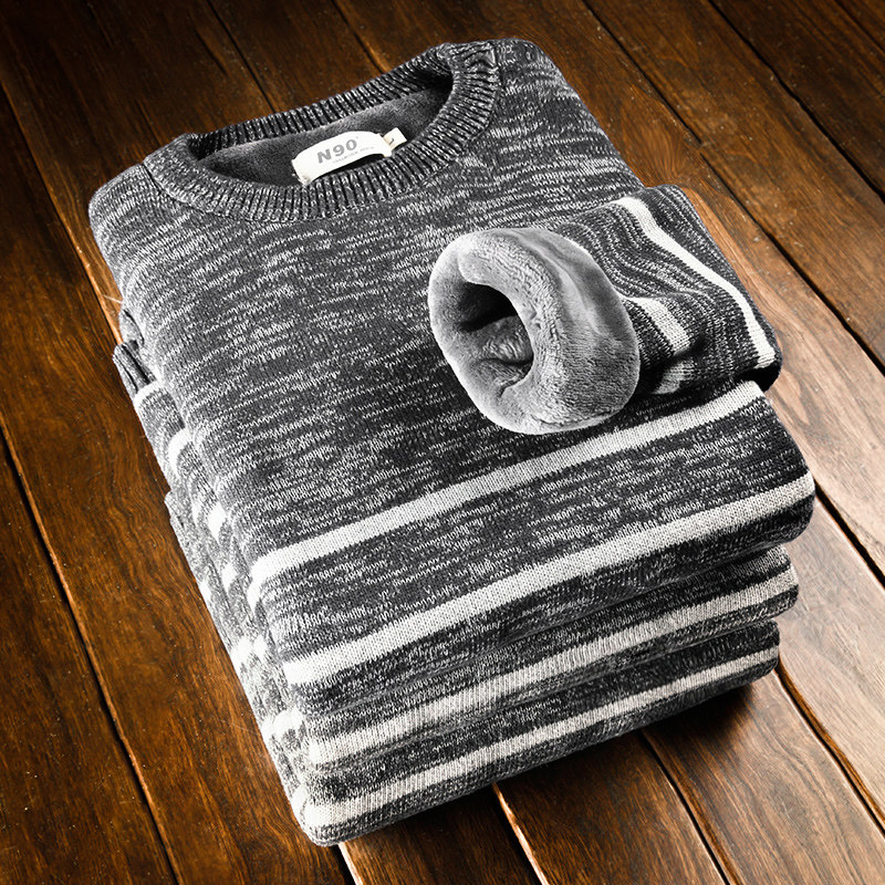 鼕季毛衣男加絨加厚青年男士針織衫韓版修身圓領保暖線衣潮流