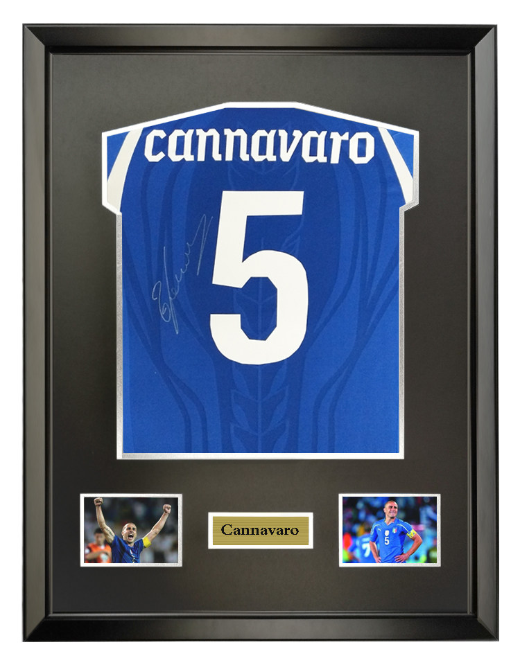 卡纳瓦罗意大利亲笔签名足球球衣证书裱框文化