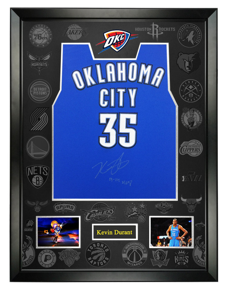 签名版框_杜兰特 亲笔签名球衣 雷霆队35号城市版蓝色 篮球服裱框 含