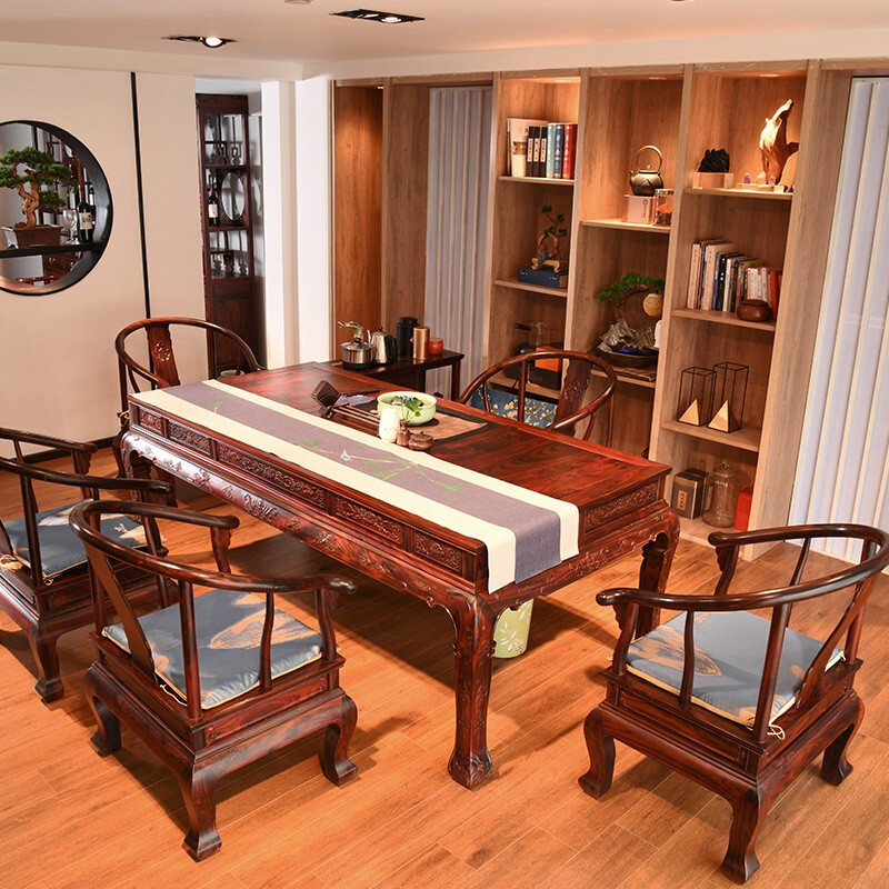 红木家具实木喝茶桌椅组合印尼黑酸枝功夫泡茶台中式阔叶黄檀茶几