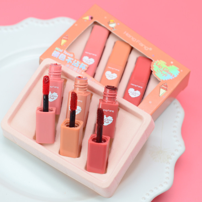 新款恒芳不沾杯哑光唇釉套装心动暴击迷你口红套盒复古酒红色