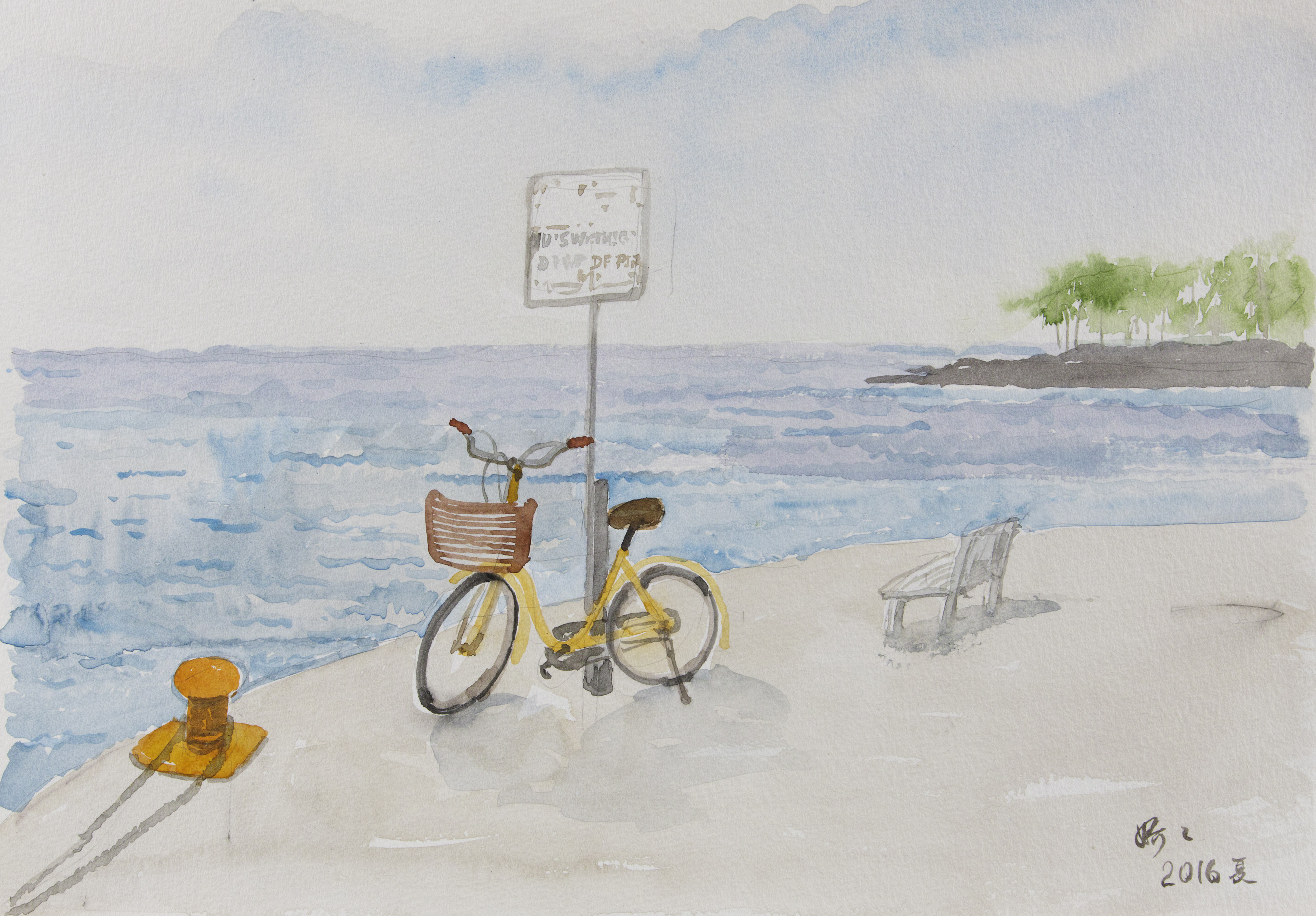 娇娇《单车》水彩