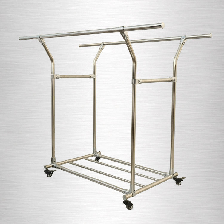 不锈钢双杆式挂晾衣架落地晾凉衣杆晒被衣架子室外移动伸缩可定制
