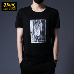 中国风t恤男短袖圆领 夏季纯棉麻修身刺绣潮流