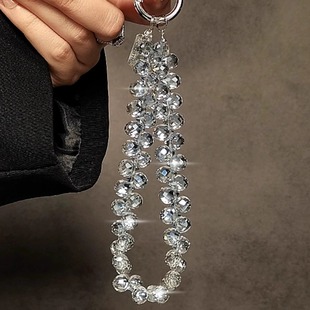 奢华高级透明水晶珠子手提链条手腕挂绳夹片手机ccd钥匙扣包包挂件