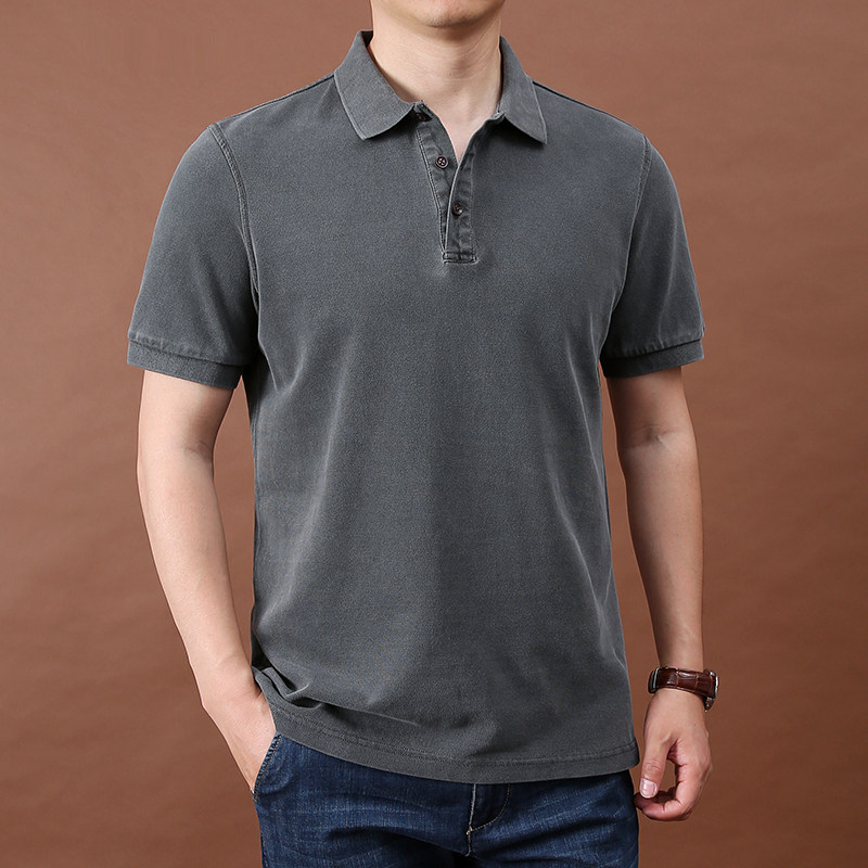 短袖t恤男夏季薄款半袖体恤衫时尚翻领纯色纯棉大码宽松polo衫潮
