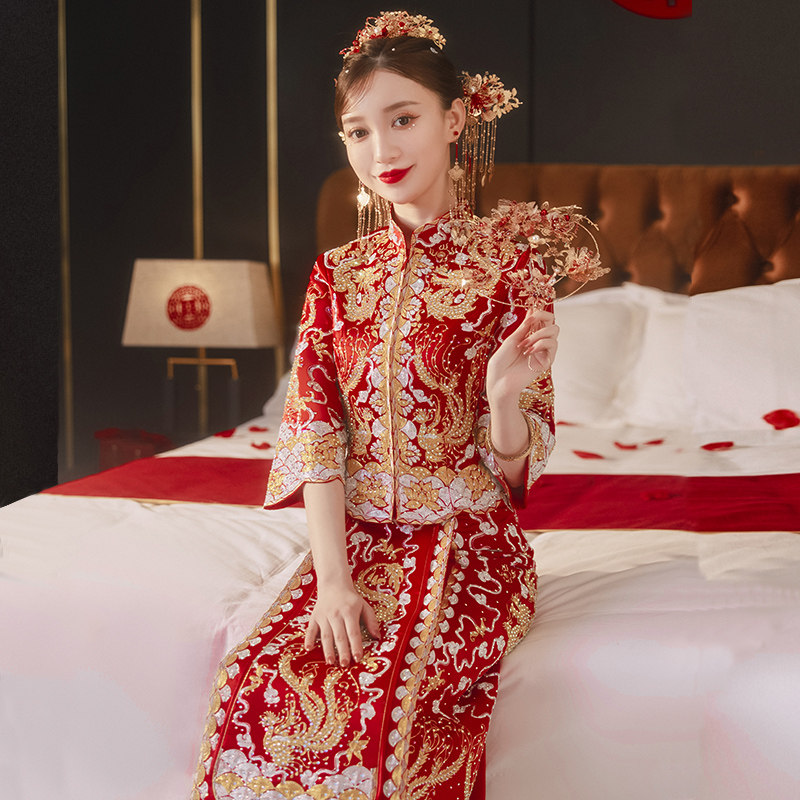 秀禾服2022年新款结婚中式新娘服秀禾婚服女高端龙凤褂修身秀和服