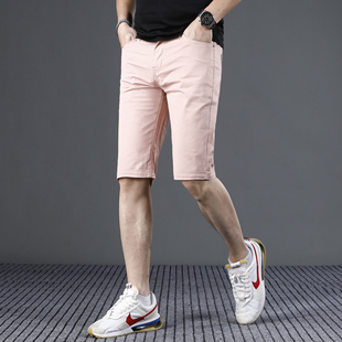 夏季薄款粉色牛仔短裤男士5五分马裤韩版潮牌中裤子男高端潮新款