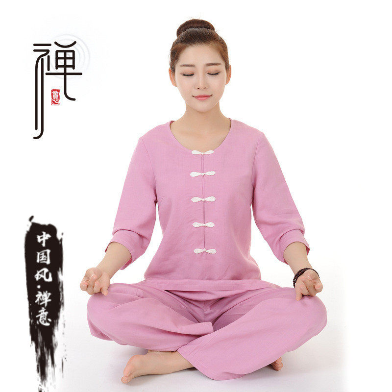 佛系衣服女秋汉服套装婵服装女禅意中国风打坐修行服棉麻超仙年轻