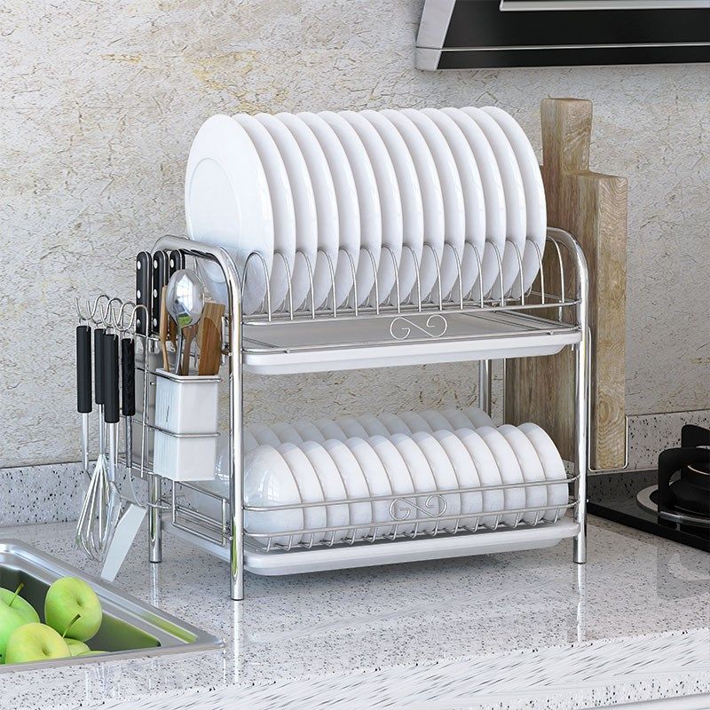 新款沥水置物架两层家用碗碟架放架子家用架收纳碗架厨房碗柜碗盘_不