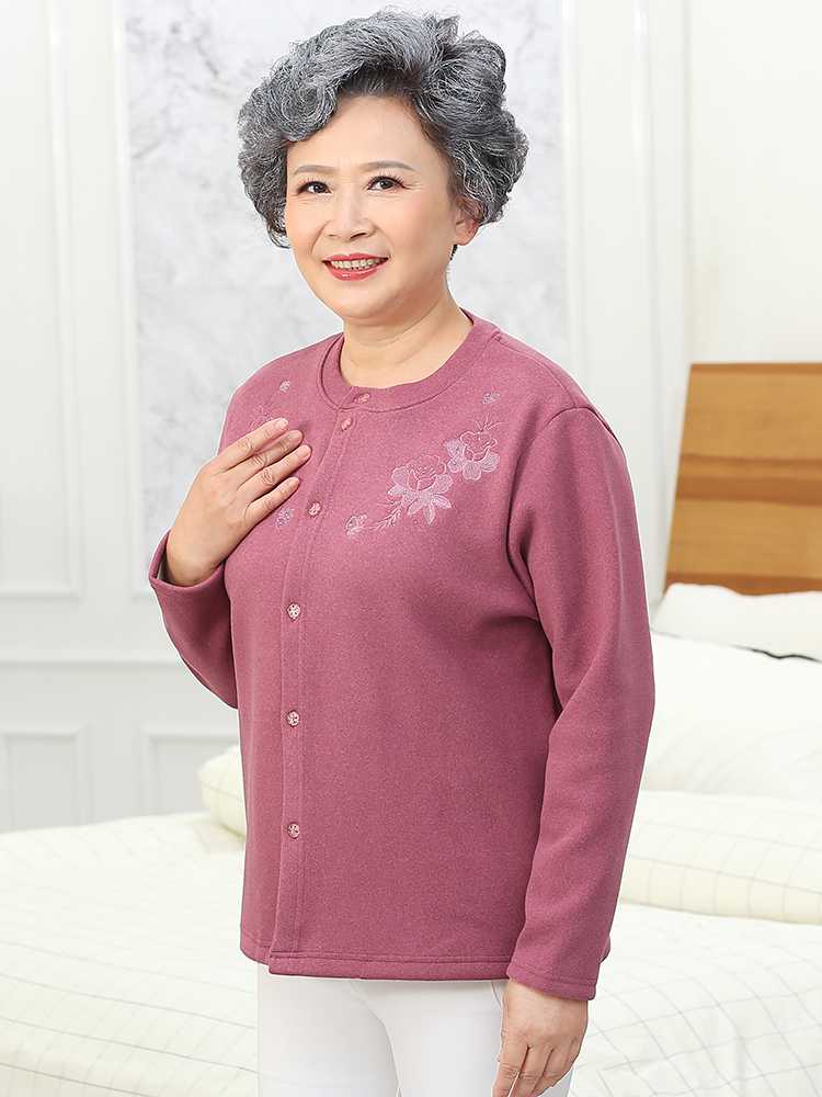 绒加厚老年人保暖内衣开襟女士妈妈开衫上衣奶奶中老年加肥加大优惠券