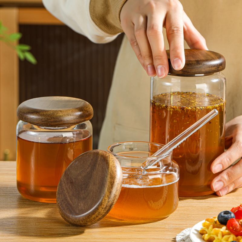玻璃密封罐食品级蜂蜜果酱瓶配蜂蜜专用勺咖啡豆保存罐茶叶储存罐