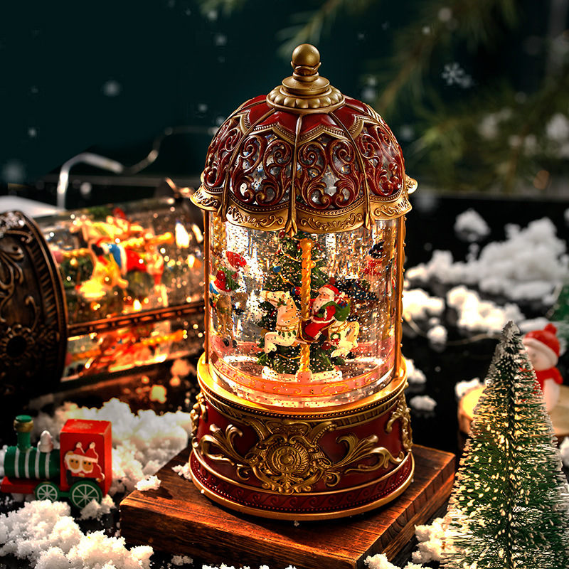 圣诞节可旋转树旋转木马飘雪音乐盒八音盒儿童雪花水晶球生日礼物