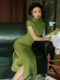 绿色旗袍2022年新款复古年轻款少女改良气质老上海中国风长款秋季