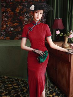 红色旗袍2023年新款改良复古中国风新娘结婚敬酒服气质长款连衣裙
