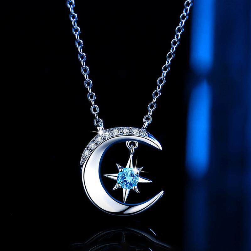 星芒拱月赐吉禄项链女蓝色八芒映月小众设计高级感流星伴月锁骨链