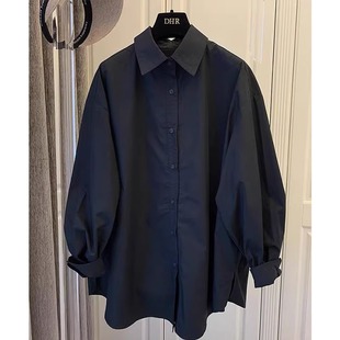 黑色长袖衬衫女士2024夏季新款欧货高级感慵懒风大码休闲衬衣外套