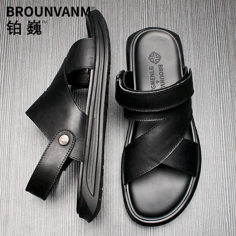 男式皮凉鞋头层真皮爸爸鞋男防滑软底2021新款男士沙滩鞋凉拖两用