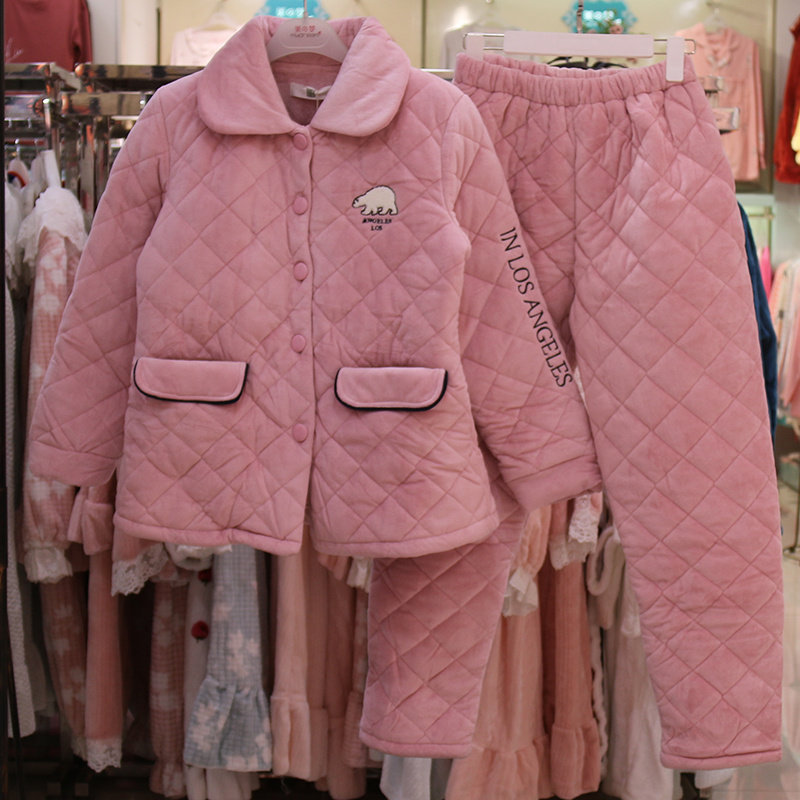 佰伦世家2019冬季女士新品三层加厚夹棉简约家居服睡衣9j41154优蝗