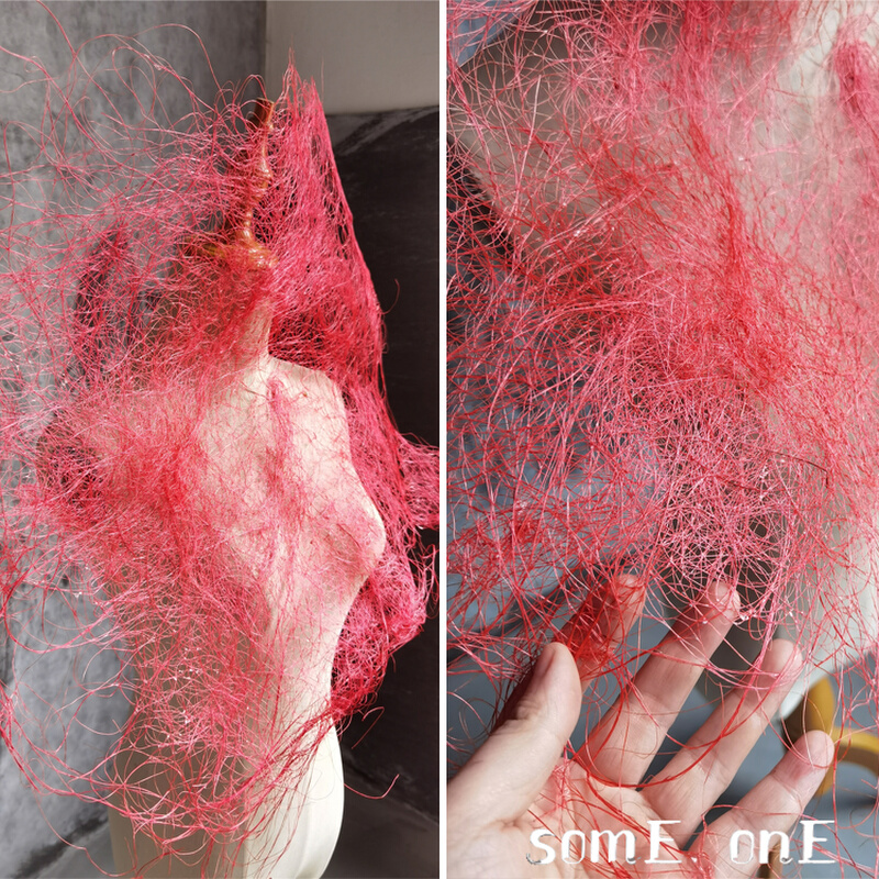 造型面料 水红编织枯草错乱网布 设计师任意折叠轮廓服装时尚布料