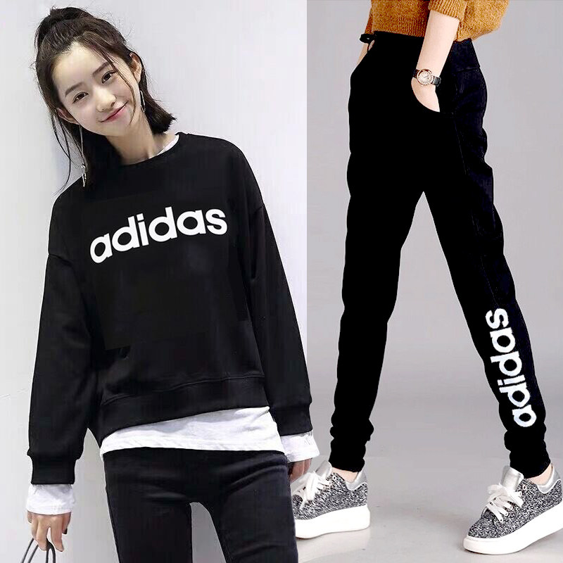 adidas阿迪达斯运动套装女2022秋季新款连帽卫衣套头衫休闲服长裤