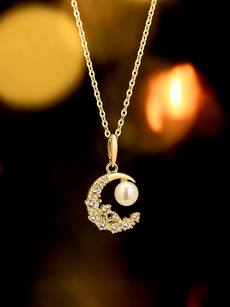 爱之家纯14k金吊坠女新款日韩满钻星辰月亮镶嵌项链坠1412031