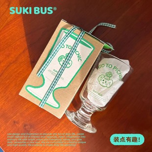 SUKIBUS 装点有趣玻璃杯原创设计生日礼物中古可爱矮脚杯