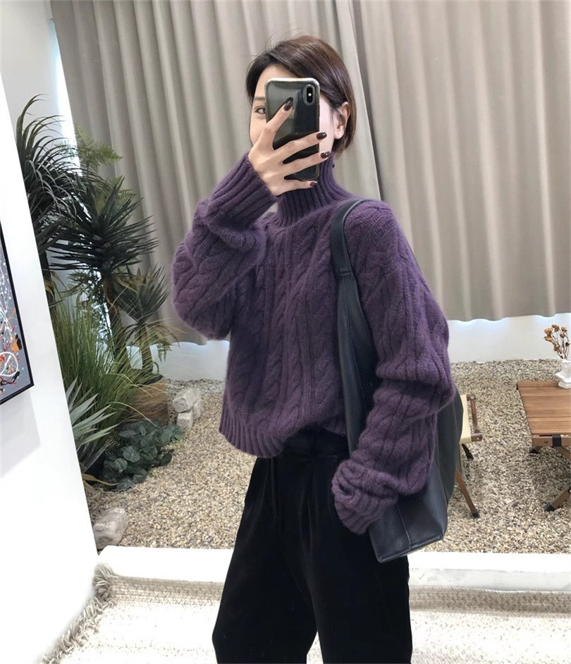 慵懒风高领短款毛衣女秋冬季2023新款复古百搭羊毛打底衫保暖上衣