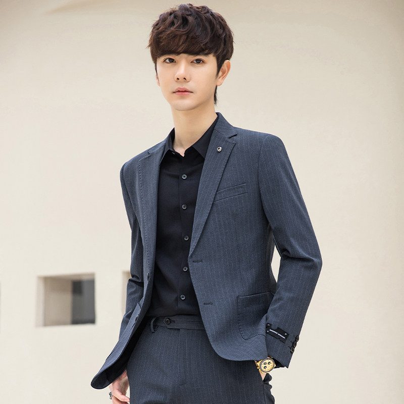 痞帅条纹小西装男套装韩版潮流修身青年休闲西服外套新郎结婚礼服