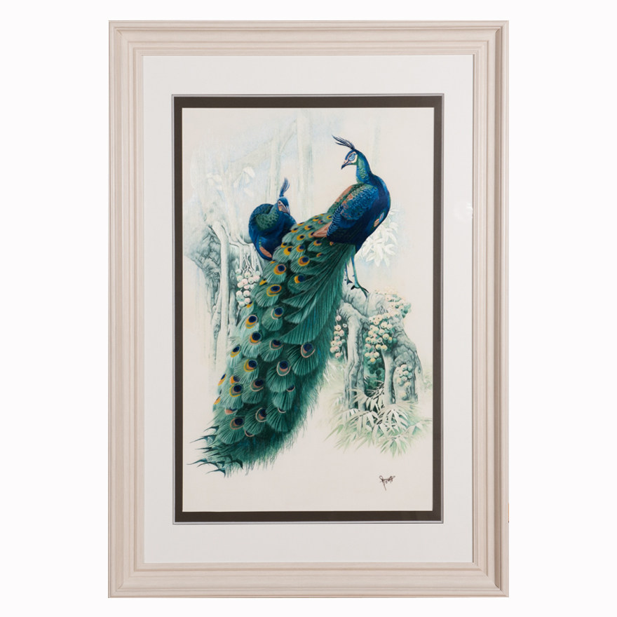 纯手工真丝 精品苏绣挂画《孔雀》刺绣