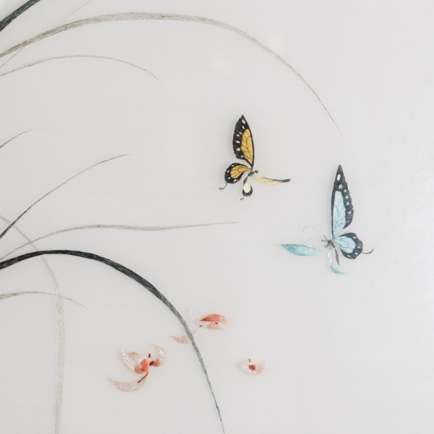 纯手工真丝 精品苏绣挂画《兰花》刺绣