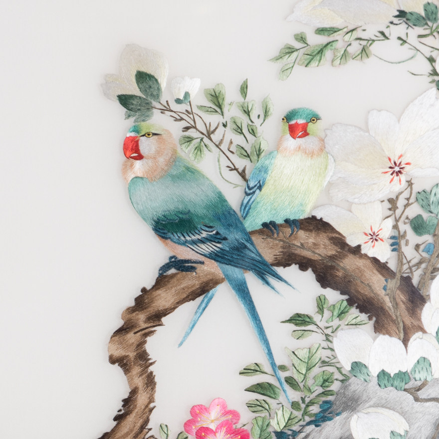 纯手工真丝 精品苏绣挂画《颜伯龙花鸟一》刺绣