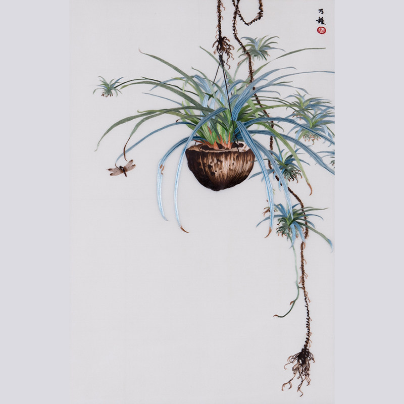 寻艺集 纯手工真丝 精品苏绣挂画《吊兰二》