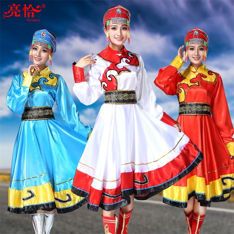 新款成人蒙族舞蹈服裝少數民族舞表演服蒙古族大擺裙袍女演出服裝