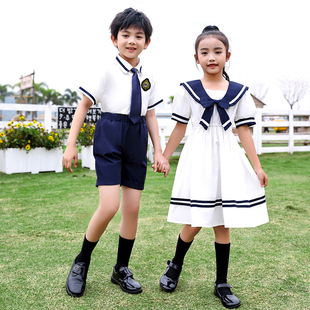 幼儿园园服夏装英伦学院风小学生班服夏季毕业照儿童校服纯棉套装