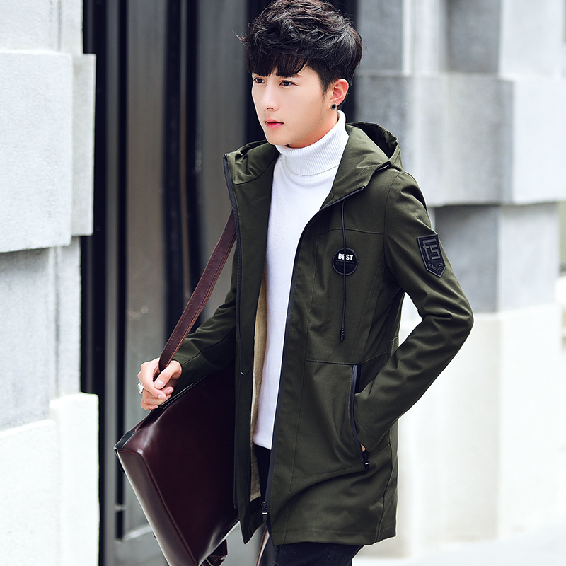 男士外套鼕季2017新款韓版鼕裝夾克潮流帥氣加絨秋季風衣男中長款