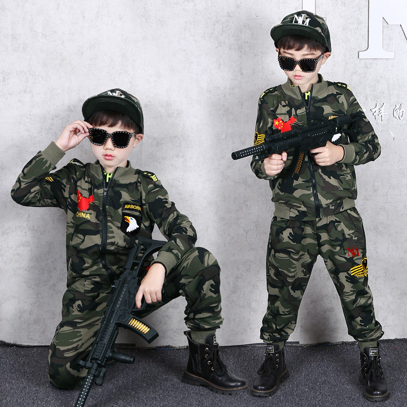 男童迷彩服套装春装儿童特种兵军装男孩帅气警察服小学生军训衣服