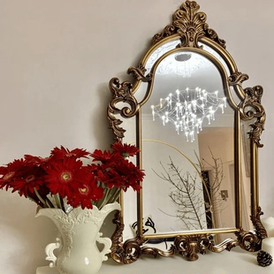 欧式复古浴室镜挂墙壁炉装饰镜法式镜子美式化妆镜台式桌面梳妆镜